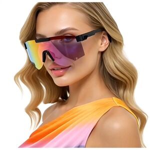 Cycling Running Sport Sun Glasses Women Rainbow Mirrored Sunglasses Shield Visor